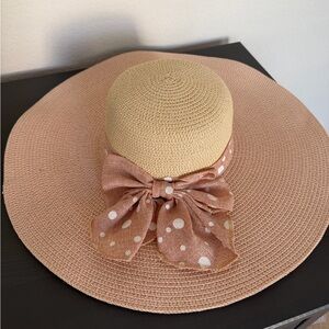 Elegant Tan and Pink Polka Dot Sun Hat